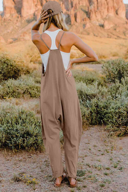 Double Take V-Neck Sleeveless Jumpsuit with Pocket - LISA MARIE BOUTIQUE