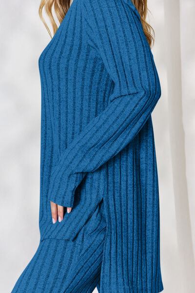 Cozy Basic Bae Top and Wide Leg Pants Set - LISA MARIE BOUTIQUE