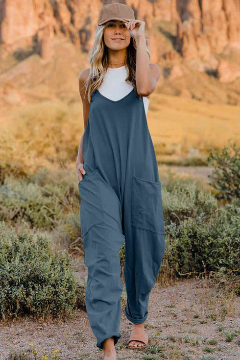 Double Take V-Neck Sleeveless Jumpsuit with Pocket - LISA MARIE BOUTIQUE