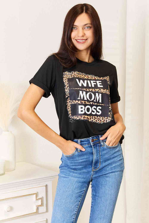 Simply Love WIFE MOM BOSS Leopard Graphic T-Shirt - LISA MARIE BOUTIQUE