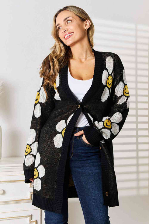 Double Take Floral Button Down Longline Cardigan - LISA MARIE BOUTIQUE