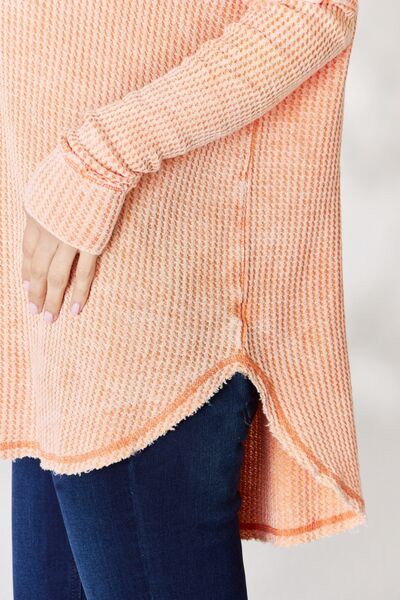 Zenana Oversized Washed Waffle Long Sleeve Top - LISA MARIE BOUTIQUE