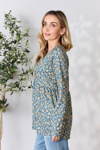 Heimish Floral Half Button Long Sleeve Blouse - LISA MARIE BOUTIQUE