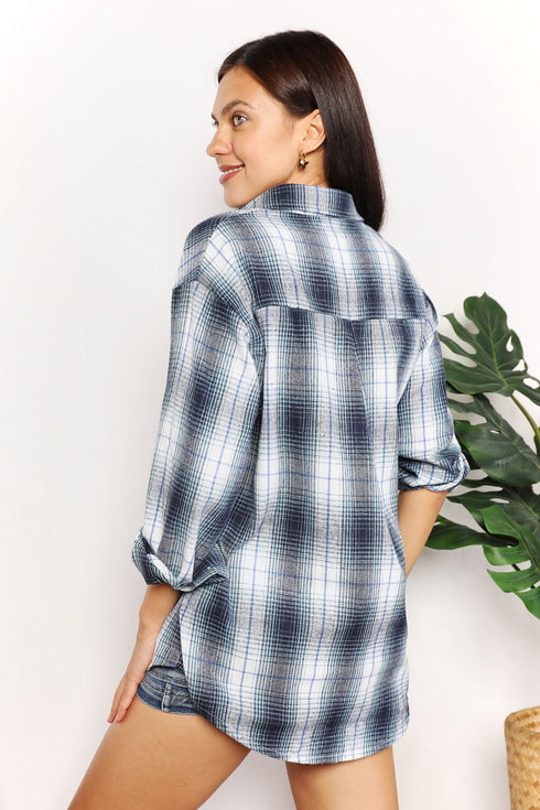 Double Take Plaid Dropped Shoulder Shirt - LISA MARIE BOUTIQUE