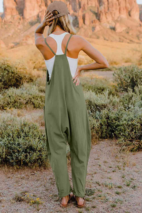 Double Take V-Neck Sleeveless Jumpsuit with Pocket - LISA MARIE BOUTIQUE