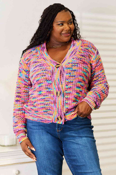 Woven Right V-Neck Long Sleeve Cardigan - LISA MARIE BOUTIQUE
