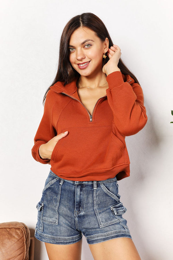 Double Take Half-Zip Long Sleeve Hoodie - LISA MARIE BOUTIQUE