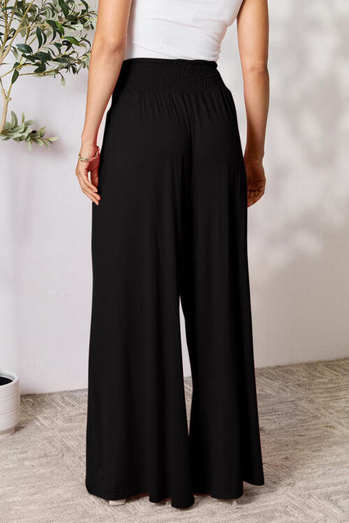 Double Take Full Size Smocked Wide Waistband Wide Leg Pants - LISA MARIE BOUTIQUE