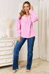 Double Take Exposed Seam Buttoned Notched Neck Blouse - LISA MARIE BOUTIQUE