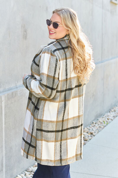 Plaid Button Up Lapel Collar Coat - LISA MARIE BOUTIQUE