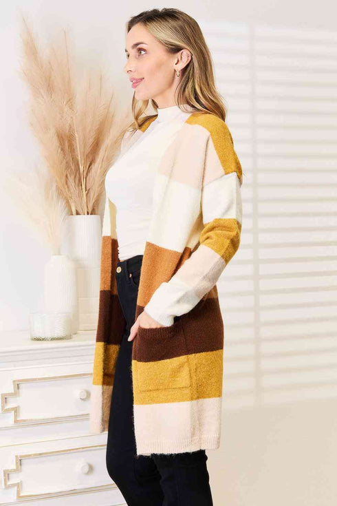 Woven Right Color Block Dropped Shoulder Cardigan - LISA MARIE BOUTIQUE