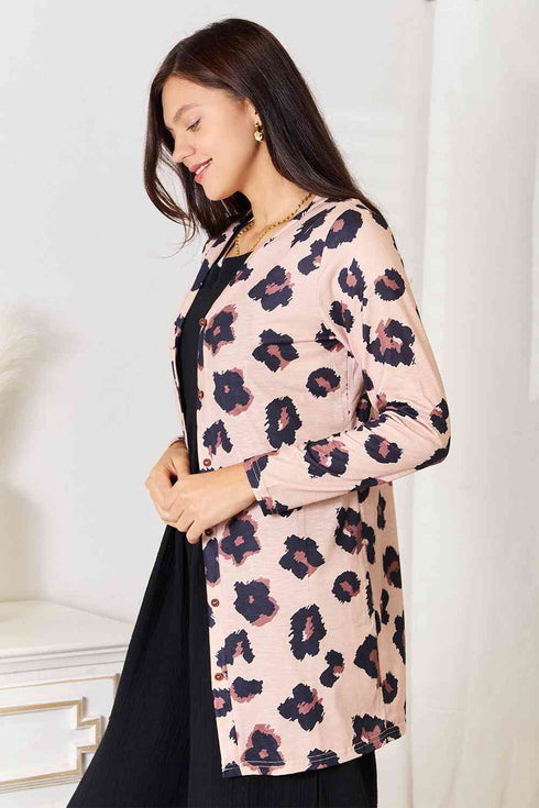 Double Take Printed Button Front Longline Cardigan - LISA MARIE BOUTIQUE