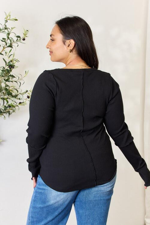 Culture Code Full Size Ribbed Round Neck Long Sleeve Top - LISA MARIE BOUTIQUE