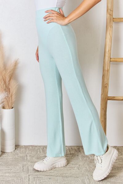 RISEN Full Size High Waist Ultra Soft Knit Flare Pants - LISA MARIE BOUTIQUE