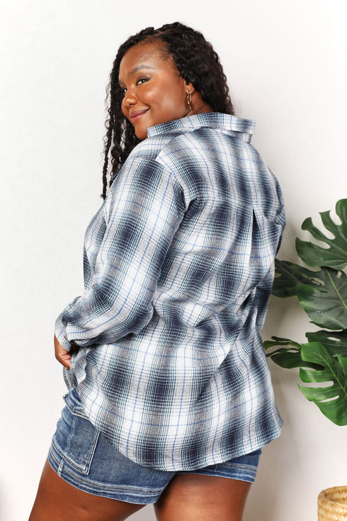 Double Take Plaid Dropped Shoulder Shirt - LISA MARIE BOUTIQUE
