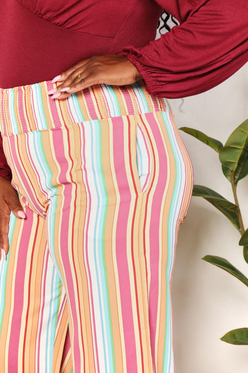 Double Take Striped Smocked Waist Pants with Pockets - LISA MARIE BOUTIQUE