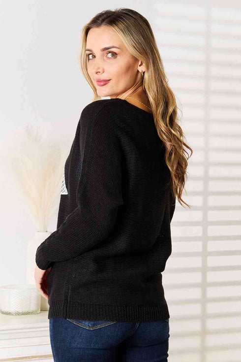 Double Take Sequin Graphic Dolman Sleeve Knit Top - LISA MARIE BOUTIQUE