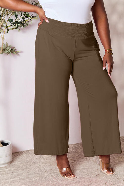 Double Take Full Size Smocked Wide Waistband Wide Leg Pants - LISA MARIE BOUTIQUE