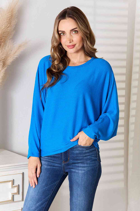 Zenana Full Size Round Neck Batwing Sleeve Blouse - LISA MARIE BOUTIQUE