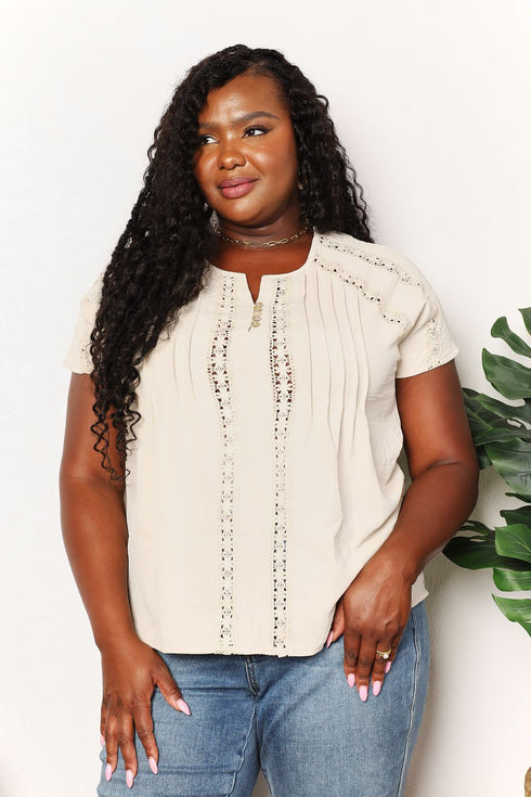 Double Take Crochet Buttoned Short Sleeves Top - LISA MARIE BOUTIQUE
