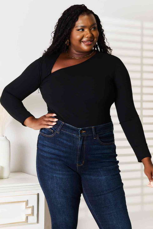 Basic Bae Asymmetrical Neck Long Sleeve Top - LISA MARIE BOUTIQUE