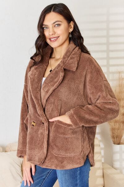 Culture Code Double Breasted Fuzzy Coat - LISA MARIE BOUTIQUE