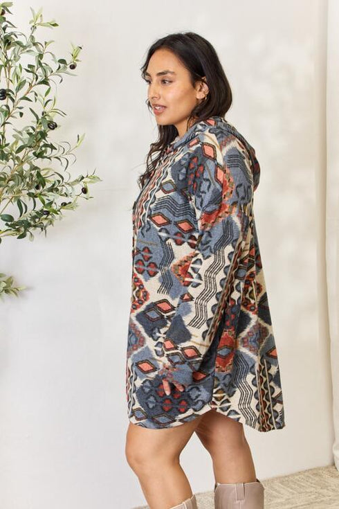 Heimish Printed Button Up Hooded Jacket - LISA MARIE BOUTIQUE