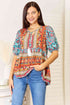 Double Take Bohemian Tassel Tie Puff Sleeve Babydoll Blouse - LISA MARIE BOUTIQUE