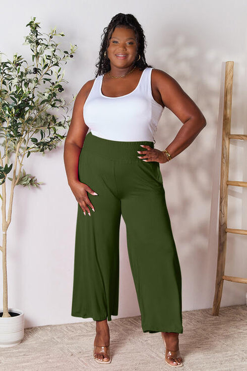 Double Take Full Size Smocked Wide Waistband Wide Leg Pants - LISA MARIE BOUTIQUE