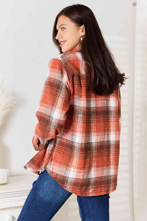 Double Take Plaid Collared Neck Long Sleeve Shirt - LISA MARIE BOUTIQUE