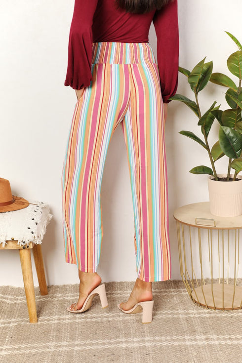 Double Take Striped Smocked Waist Pants with Pockets - LISA MARIE BOUTIQUE