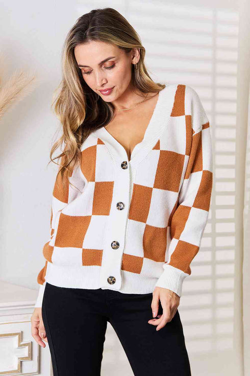 Double Take Button-Up V-Neck Dropped Shoulder Cardigan - LISA MARIE BOUTIQUE