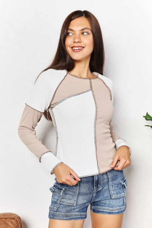 Double Take Color Block Exposed Seam Top - LISA MARIE BOUTIQUE