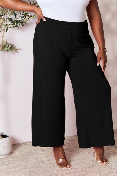 Double Take Full Size Smocked Wide Waistband Wide Leg Pants - LISA MARIE BOUTIQUE
