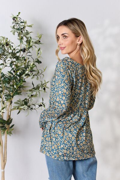 Heimish Floral Half Button Long Sleeve Blouse - LISA MARIE BOUTIQUE