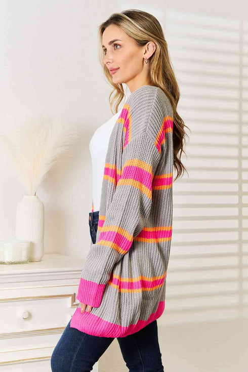 Woven Right Ribbed Long Sleeve Cardigan - LISA MARIE BOUTIQUE