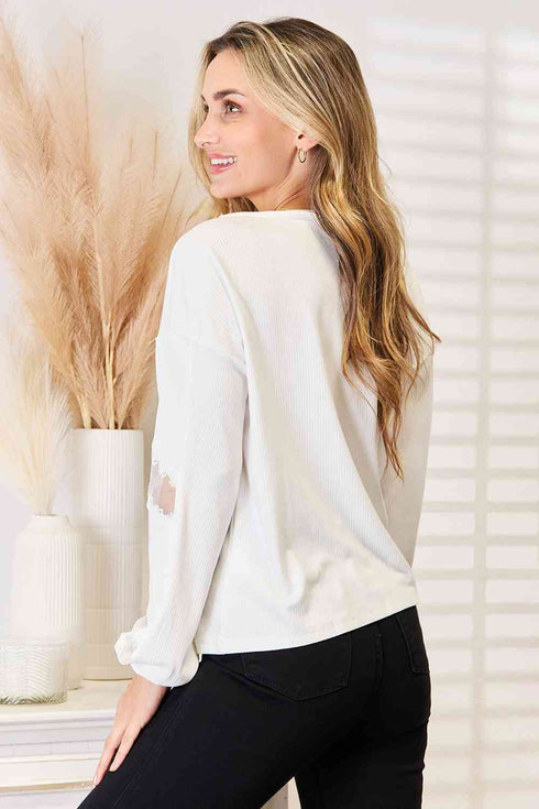 Double Take V-Neck Dropped Shoulder Blouse - LISA MARIE BOUTIQUE