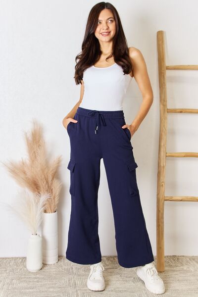 RISEN Drawstring Relaxed Cargo Wide Leg Pants - LISA MARIE BOUTIQUE