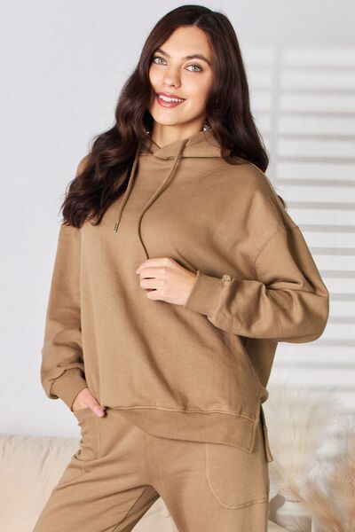 RISEN Drawstring Drop Shoulder Long Sleeve Hoodie - LISA MARIE BOUTIQUE