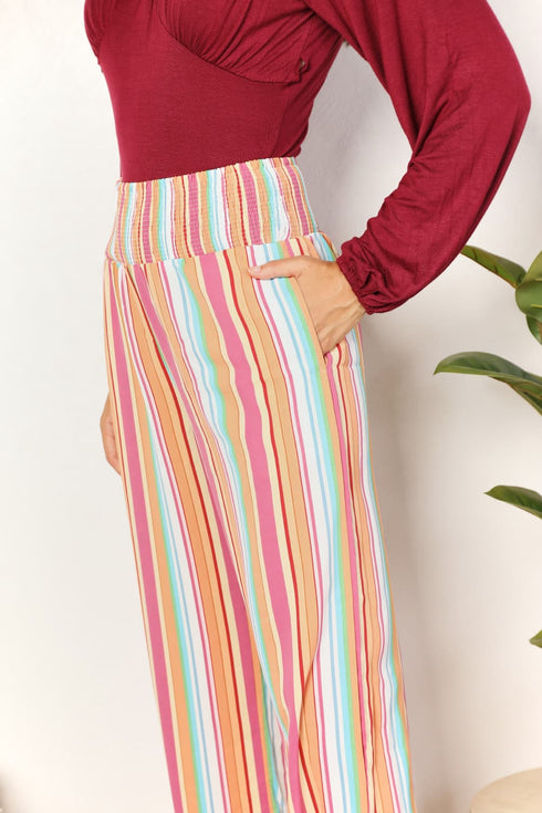 Double Take Striped Smocked Waist Pants with Pockets - LISA MARIE BOUTIQUE