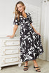 Double Take Printed Surplice Balloon Sleeve Dress - LISA MARIE BOUTIQUE
