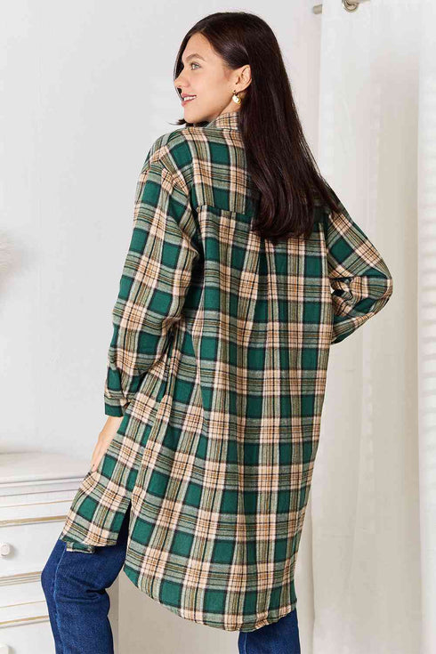 Double Take Plaid Collared Neck Long Sleeve Shirt - LISA MARIE BOUTIQUE