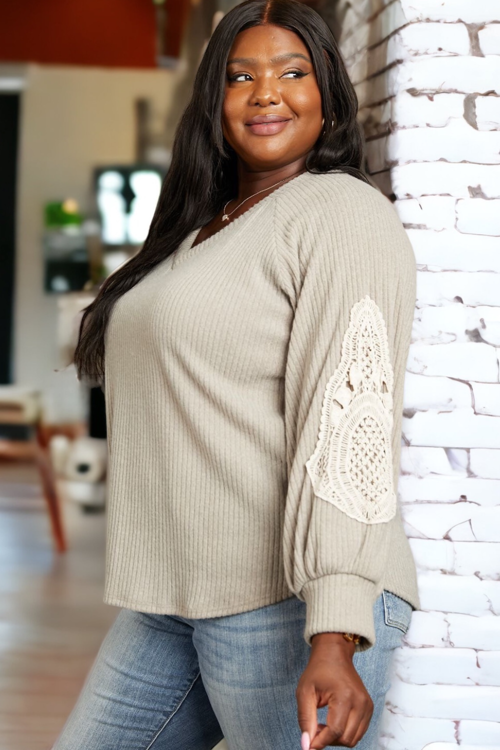 Sew In Love  Lace Patch Detail Sweater