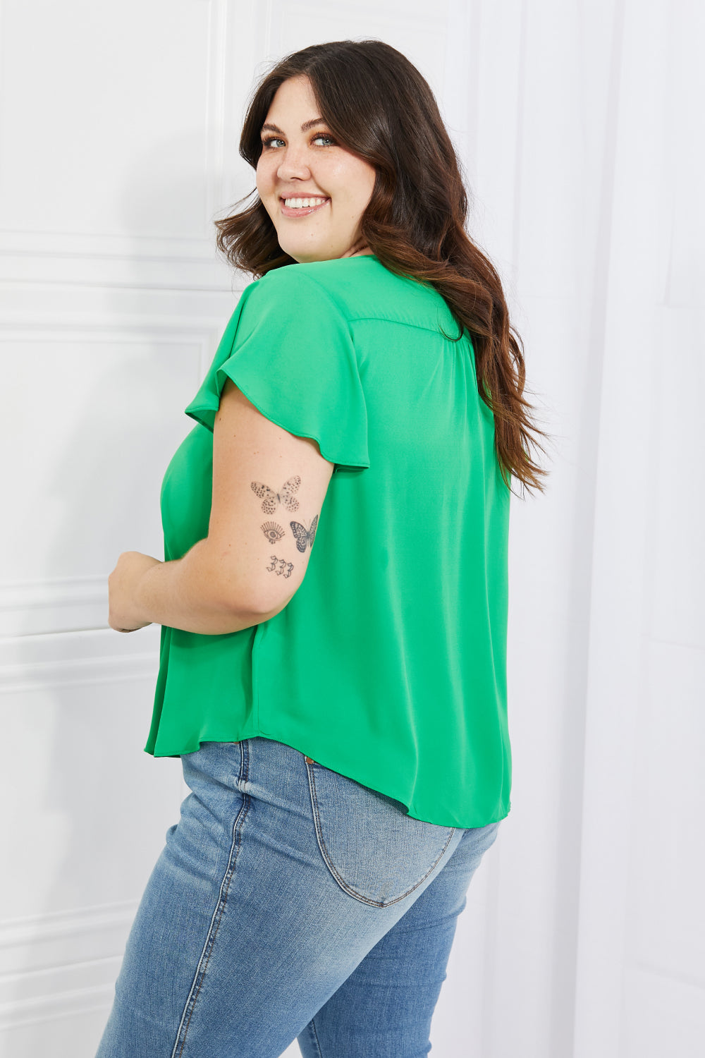 Sew In Love Just For You Short Ruffled sleeve length Top in Green