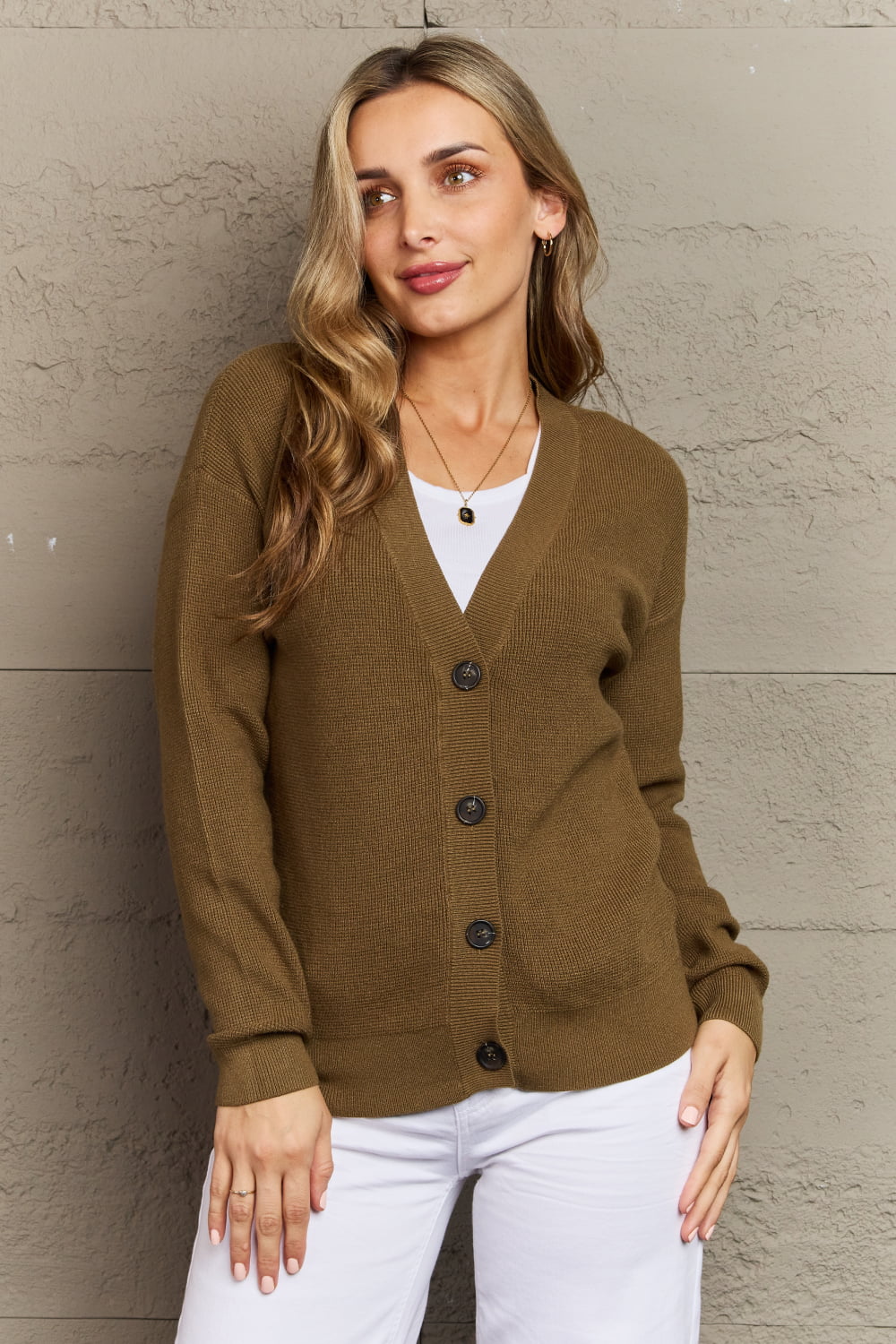 Zenana Kiss Me Tonight Button Down Cardigan in Olive
