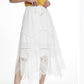 White Lace Asymmetrical Hem Maxi Skirt