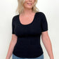 Fawnfit Basic Ribbed Fitted Tee with Built In Bra