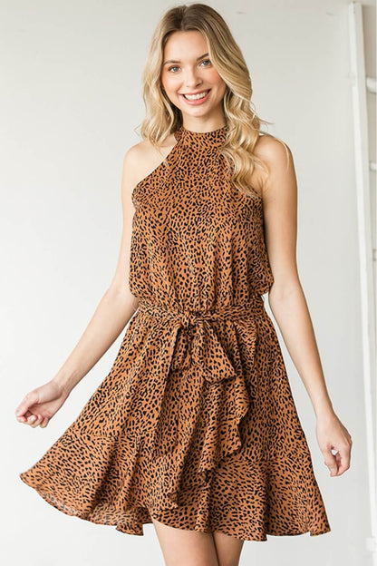 Leopard Belted Sleeveless Dress