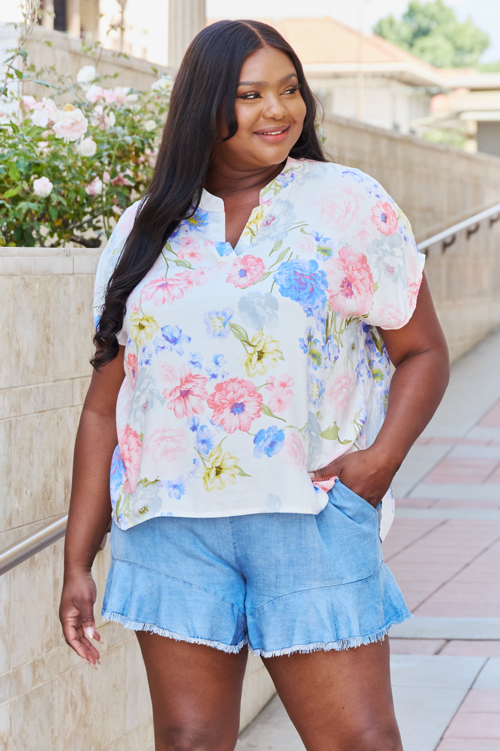 White Birch One And Only Short Sleve Floral Print Top